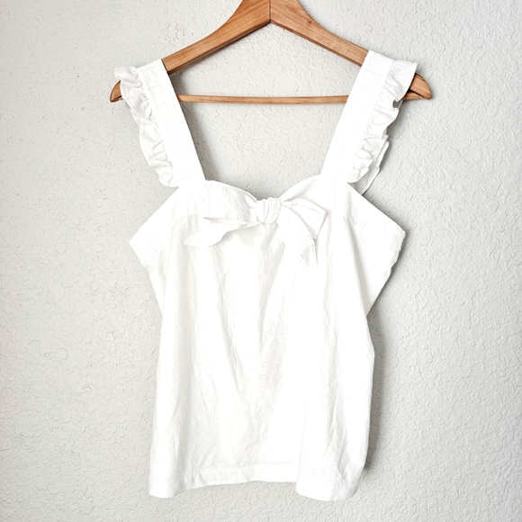 J. Crew Tops - J. Crew Cotton Linen Blend Bow Ruffle Tank Top Size Small nwt